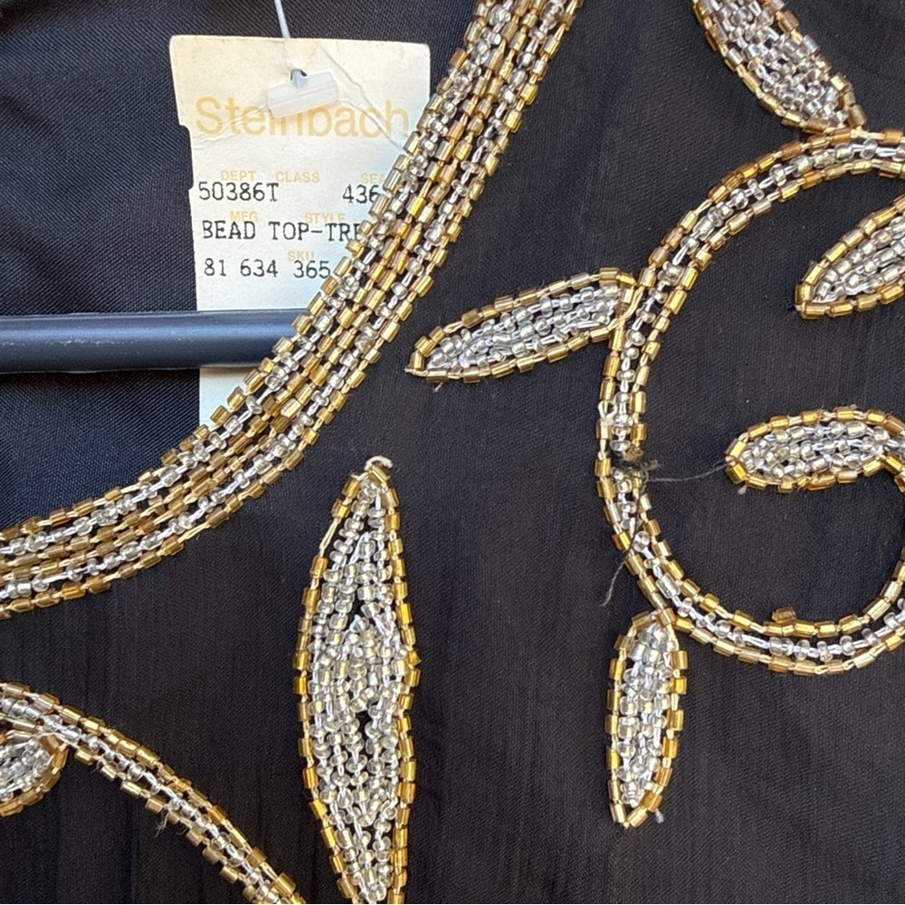 Laurence Kazar Elegant Black and Gold Beaded Top - Picture 6 of 7